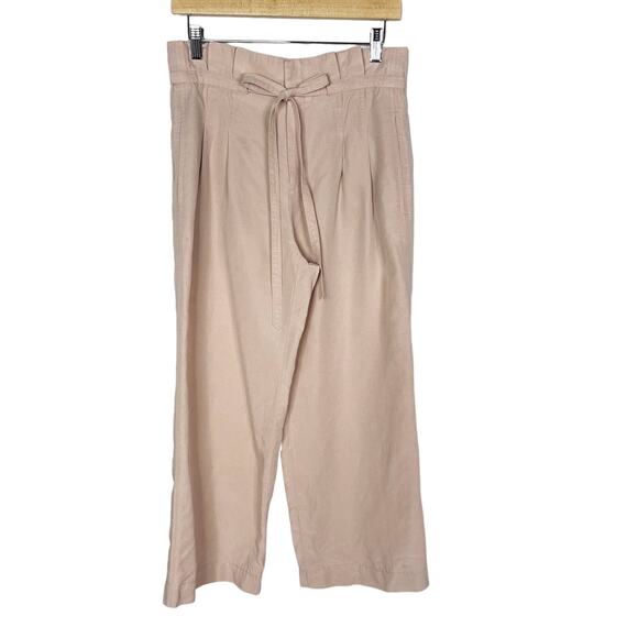 Club Monaco Size 00 Light Pink Anreannah Pleated Wide Leg Cropped Pants Paperbag - Picture 1 of 10